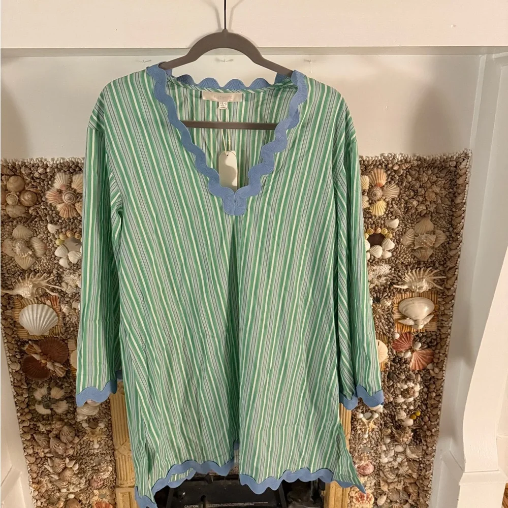 Striped Green and Blue Women's Swim Cover-Up - Picture 2 of 7